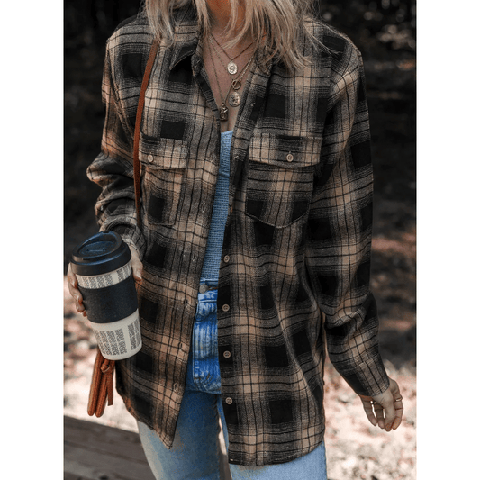 Scarlette Retro Plaid Double Flap Pocket Brushed Shacket