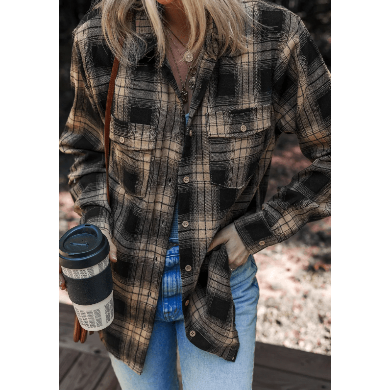 Scarlette Retro Plaid Double Flap Pocket Brushed Shacket