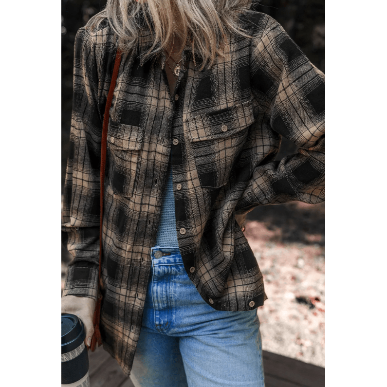 Scarlette Retro Plaid Double Flap Pocket Brushed Shacket