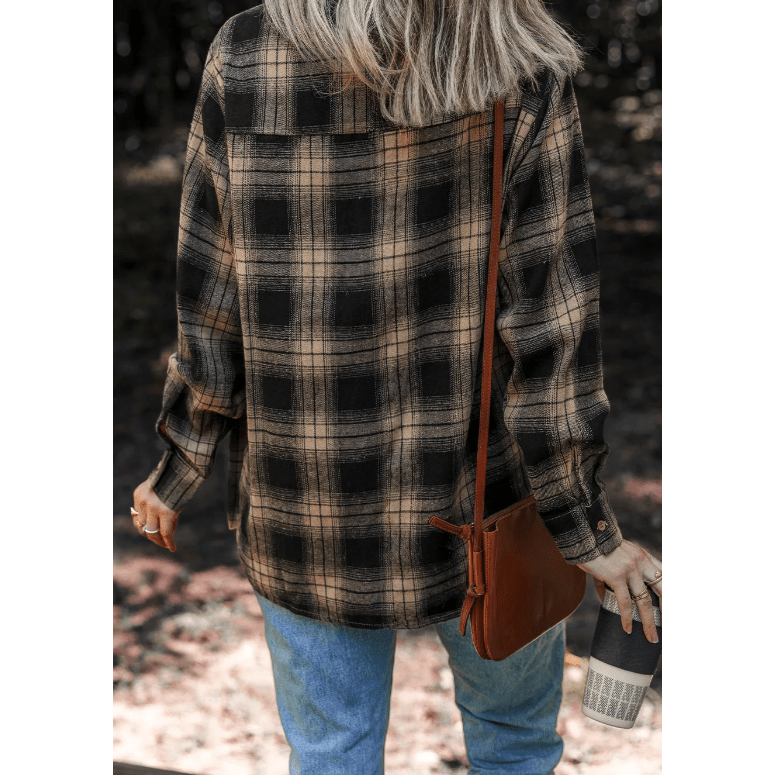 Scarlette Retro Plaid Double Flap Pocket Brushed Shacket