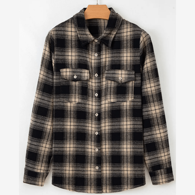 Scarlette Retro Plaid Double Flap Pocket Brushed Shacket