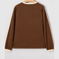 Audrina Dark Brown Varsity Striped Accent Contrast Crew Neck Long Sleeve T Shirt