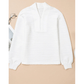 Dharma White Solid Color Textured Zip V Neck Pullover Sweatshirt
