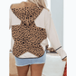 Verlaine Brown Leopard Star Hooded Patchwork Contrast Piping Open Front Jacket