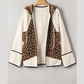 Verlaine Brown Leopard Star Hooded Patchwork Contrast Piping Open Front Jacket