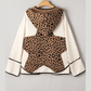 Verlaine Brown Leopard Star Hooded Patchwork Contrast Piping Open Front Jacket