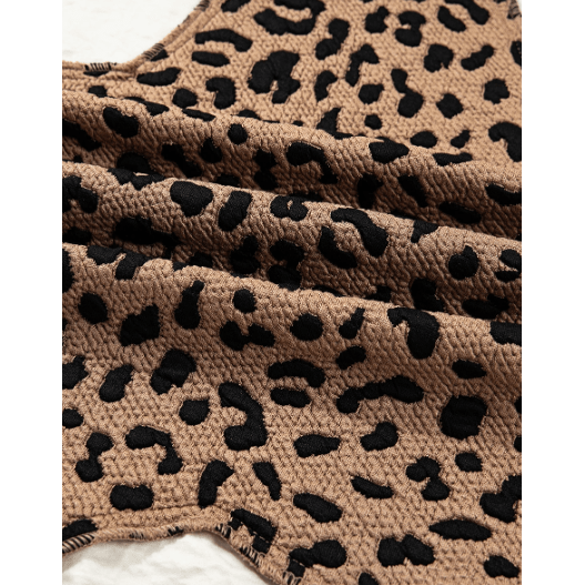 Verlaine Brown Leopard Star Hooded Patchwork Contrast Piping Open Front Jacket