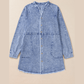 Graciella Mineral Wash Long Sleeve Button Up Raw Hem Pocketed Denim Dress
