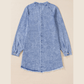 Graciella Mineral Wash Long Sleeve Button Up Raw Hem Pocketed Denim Dress
