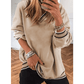Ember Parchment Varsity Contrast Striped Trim V Neck Sweatshirt