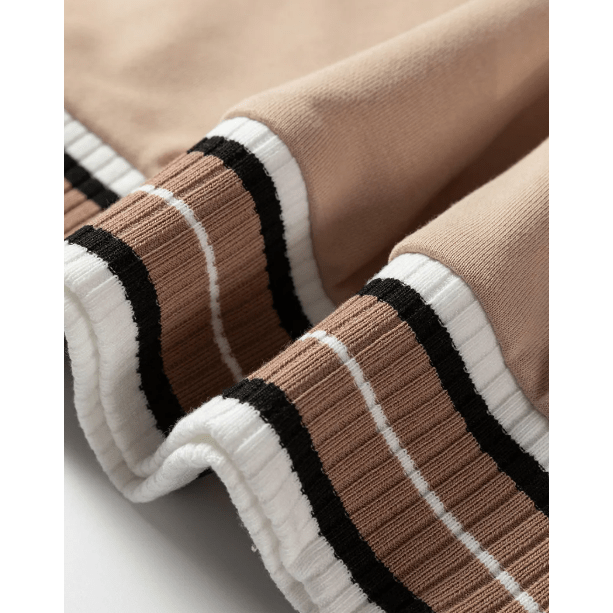 Ember Parchment Varsity Contrast Striped Trim V Neck Sweatshirt