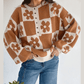 Gloria Brown Flower Plaid Henley Baggy Sweater