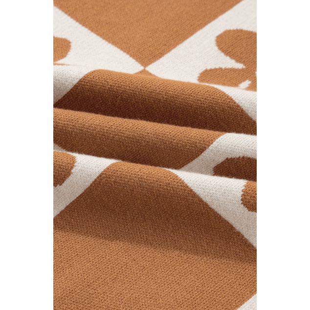 Gloria Brown Flower Plaid Henley Baggy Sweater