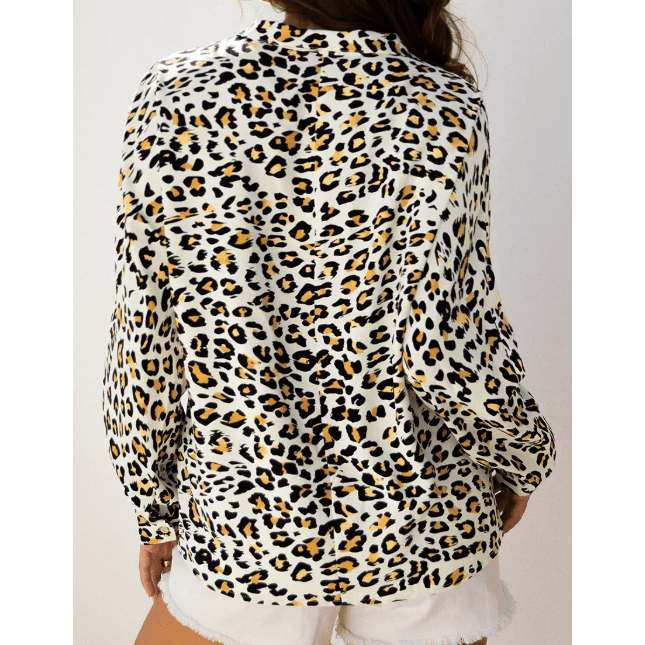 Helena Khaki Leopard Print Contrast Striped V Neck Blouse