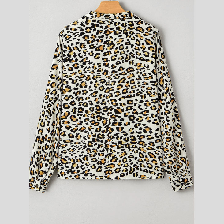 Helena Khaki Leopard Print Contrast Striped V Neck Blouse