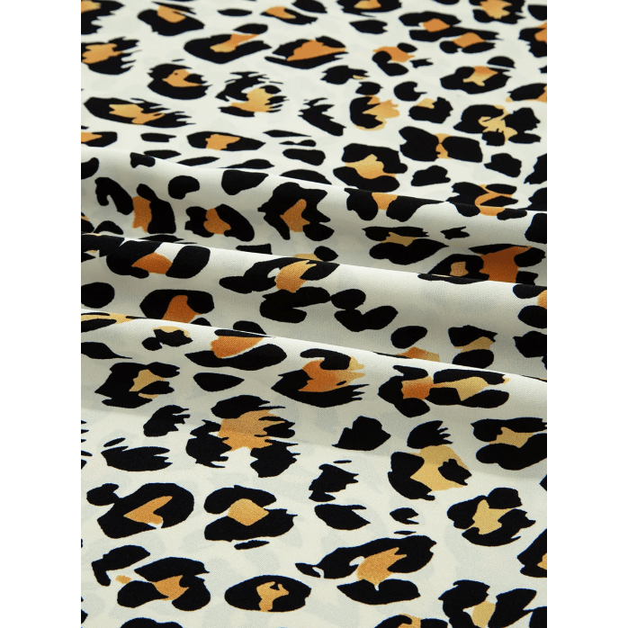 Helena Khaki Leopard Print Contrast Striped V Neck Blouse