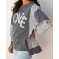 Dark Grey LOVE Graphic Exposed Seam Patchwork Uneven Hem Chic Sweatshirt