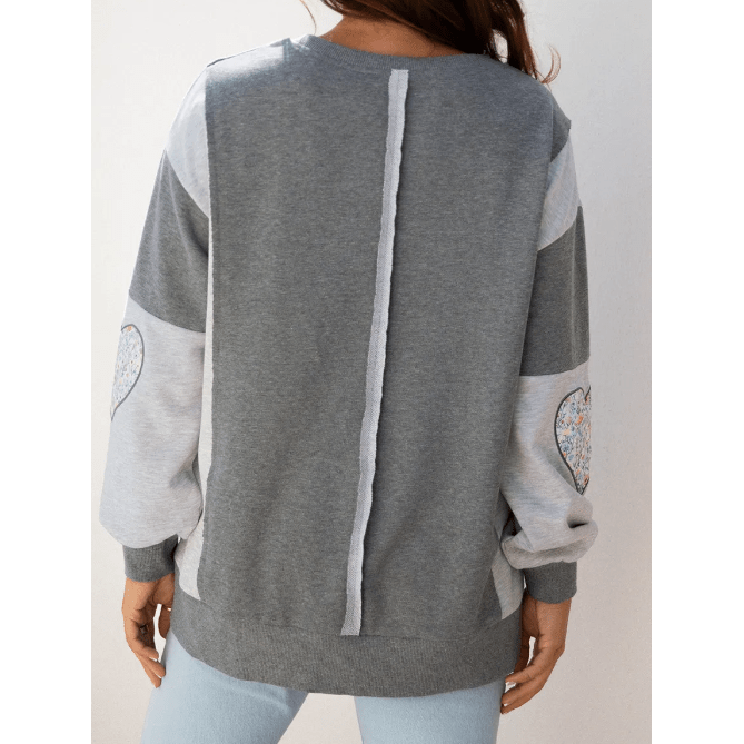 Dark Grey LOVE Graphic Exposed Seam Patchwork Uneven Hem Chic Sweatshirt
