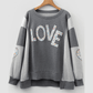 Dark Grey LOVE Graphic Exposed Seam Patchwork Uneven Hem Chic Sweatshirt