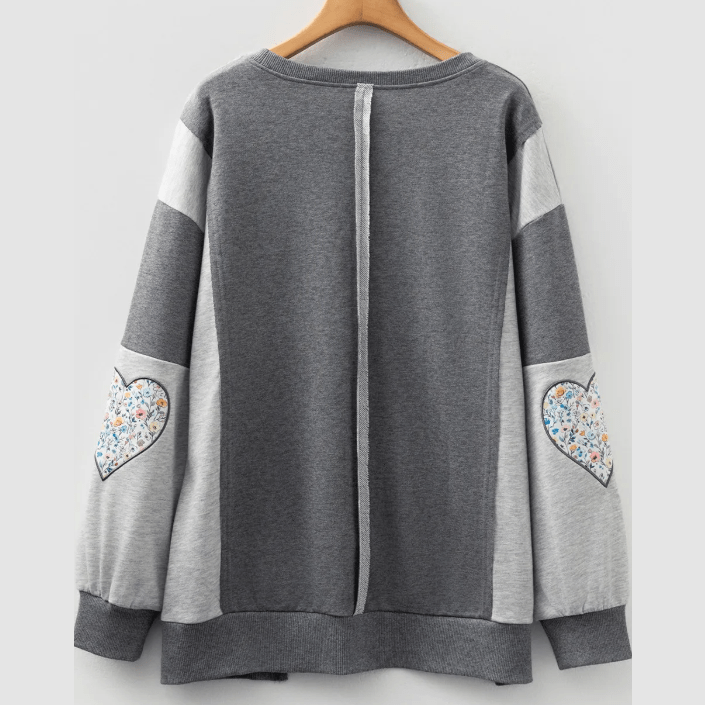 Dark Grey LOVE Graphic Exposed Seam Patchwork Uneven Hem Chic Sweatshirt