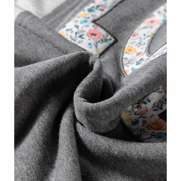 Dark Grey LOVE Graphic Exposed Seam Patchwork Uneven Hem Chic Sweatshirt