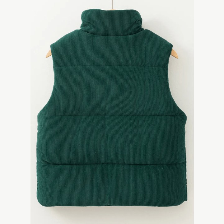 Karlene Green Corduroy Stand Neck Zipped Puffer Vest