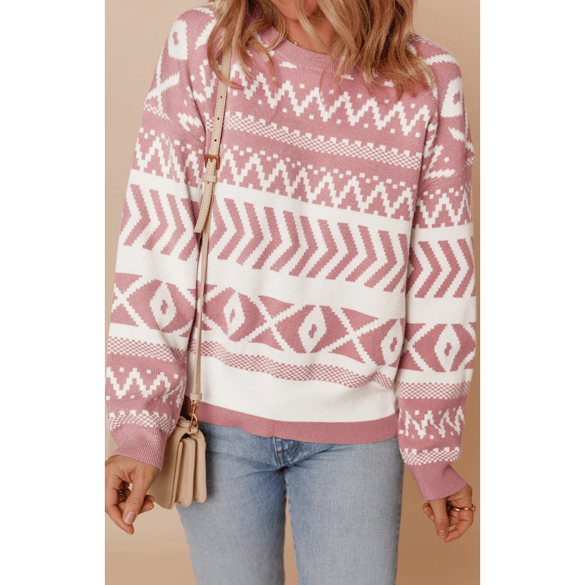 Sunnie Pink Abstract Print Pullover Sweater