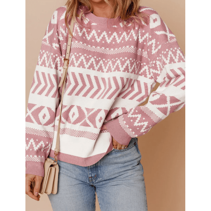 Sunnie Pink Abstract Print Pullover Sweater