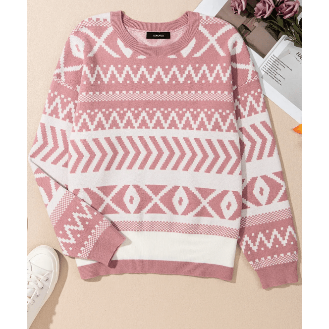 Sunnie Pink Abstract Print Pullover Sweater