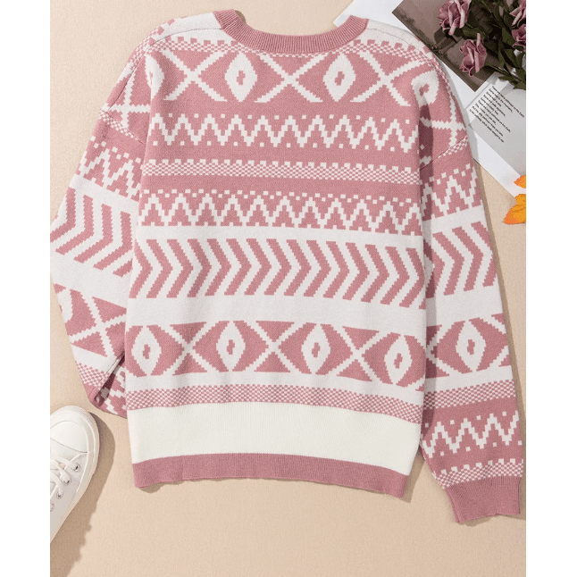 Sunnie Pink Abstract Print Pullover Sweater