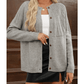 Izabelle Grey Textured Detail Button Down Long Sleeve Sweater Cardigan