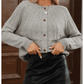 Izabelle Grey Textured Detail Button Down Long Sleeve Sweater Cardigan