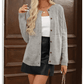 Izabelle Grey Textured Detail Button Down Long Sleeve Sweater Cardigan