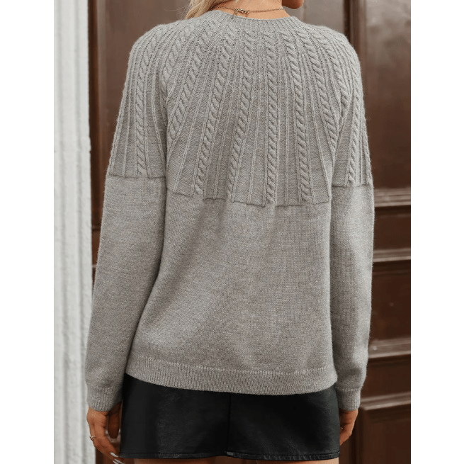 Izabelle Grey Textured Detail Button Down Long Sleeve Sweater Cardigan