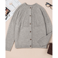 Izabelle Grey Textured Detail Button Down Long Sleeve Sweater Cardigan