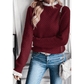 Trilly Burgundy Contrast Lace Frilled Trim Raglan Sleeve Sweater