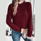 Trilly Burgundy Contrast Lace Frilled Trim Raglan Sleeve Sweater