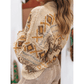 Lori Khaki Western Pattern Knitted Button V Neck Cardigan Sweater