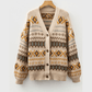 Lori Khaki Western Pattern Knitted Button V Neck Cardigan Sweater
