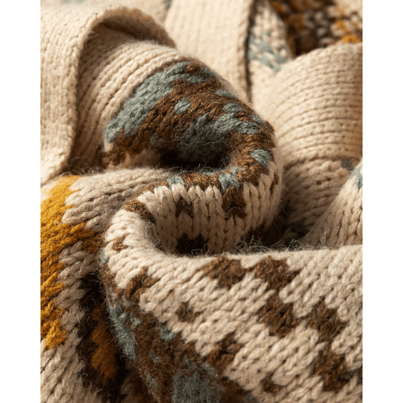 Lori Khaki Western Pattern Knitted Button V Neck Cardigan Sweater