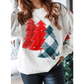 White Pearl Plaid Christmas Tree Patched Drop Shoulder Sweatshirt