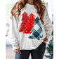 White Pearl Plaid Christmas Tree Patched Drop Shoulder Sweatshirt