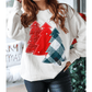 White Pearl Plaid Christmas Tree Patched Drop Shoulder Sweatshirt