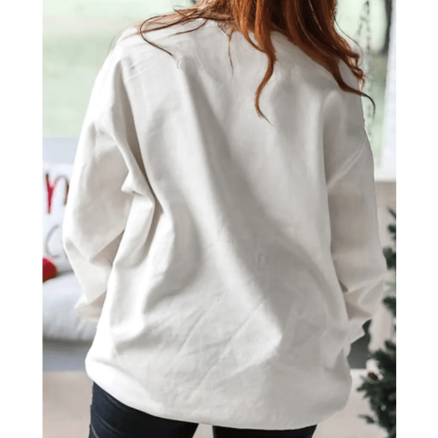 White Pearl Plaid Christmas Tree Patched Drop Shoulder Sweatshirt