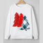 White Pearl Plaid Christmas Tree Patched Drop Shoulder Sweatshirt