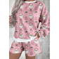Santa Print Pink 2pcs Lounge Short Set