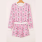 Santa Print Pink 2pcs Lounge Short Set