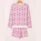 Santa Print Pink 2pcs Lounge Short Set