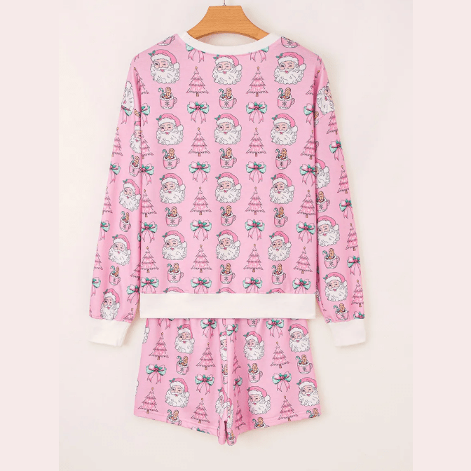 Santa Print Pink 2pcs Lounge Short Set