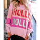 Pink Sequined HOLLY JOLLY Color Block Crew Neck Sweater
